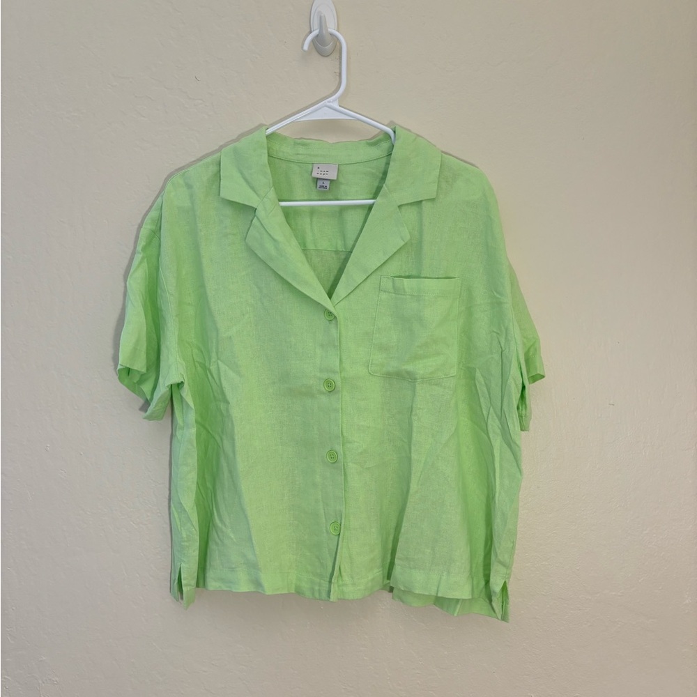 Linen Blend Short Sleeve Button Down